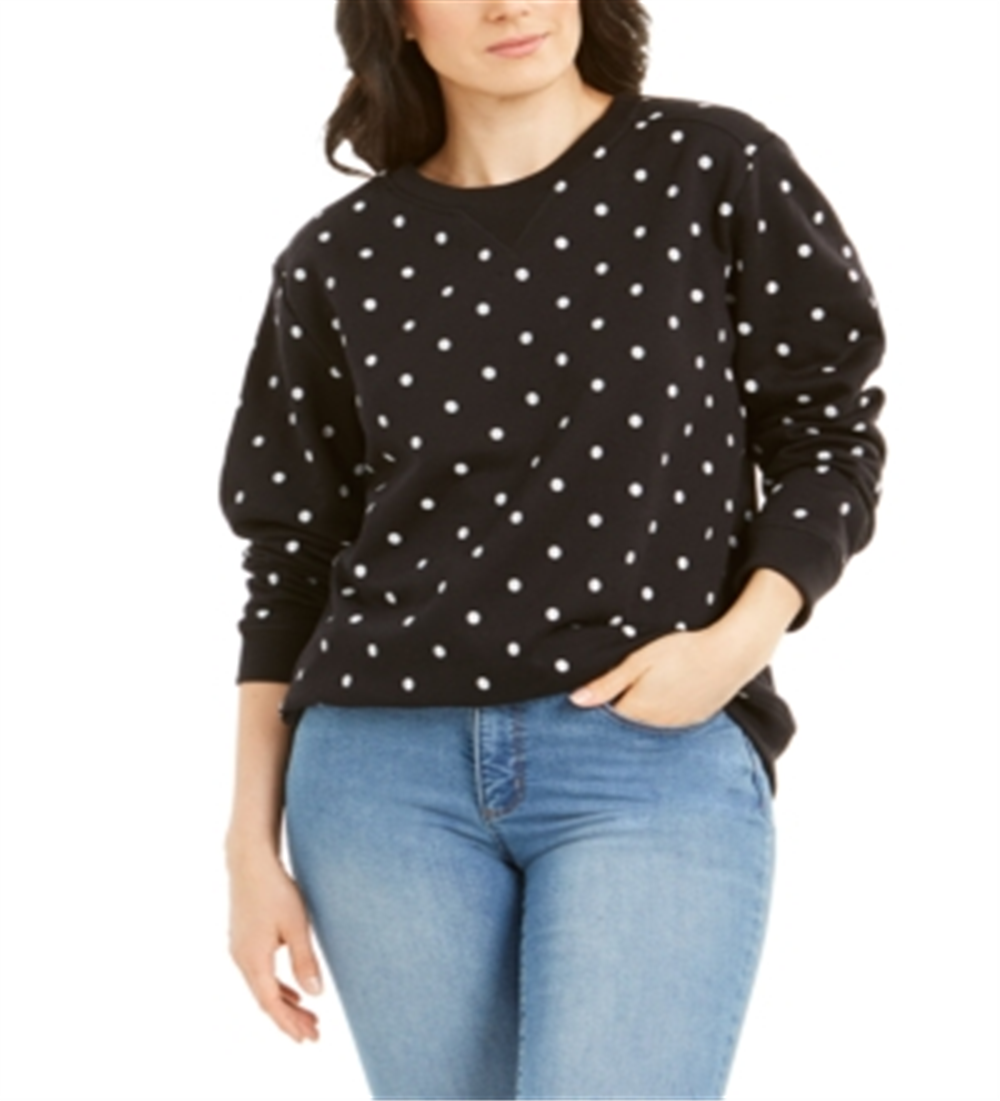 Moletom feminino esportivo com estampa de bolinhas Karen Scott, preto, tamanho X-S