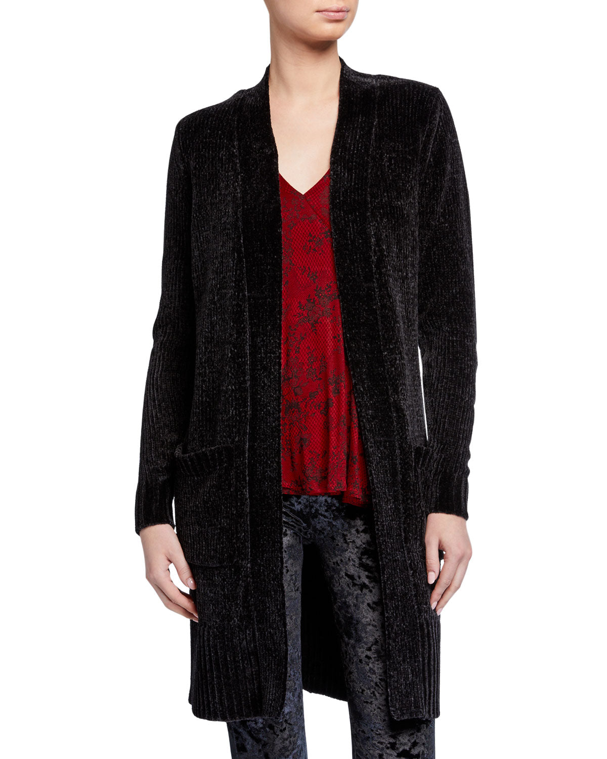 Cardigan feminino Michael Kors com bolso frontal aberto e patch, preto, tamanho XS