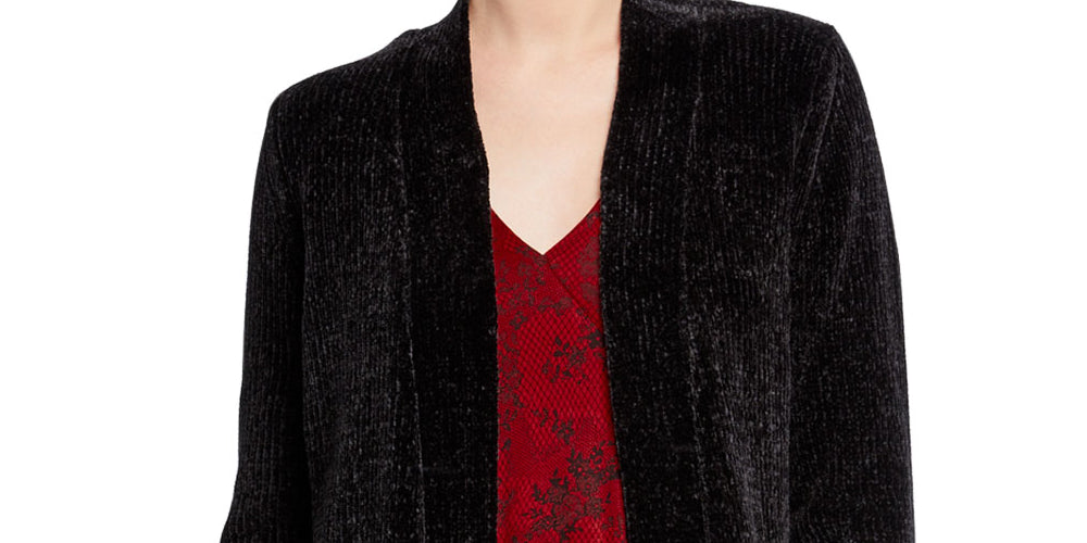 Cardigan feminino Michael Kors com bolso frontal aberto e patch, preto, tamanho XS