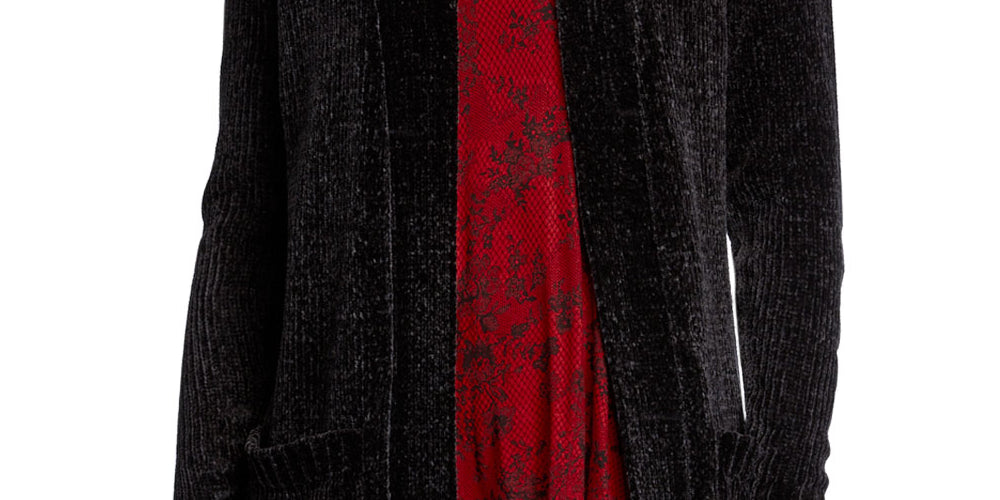 Cardigan feminino Michael Kors com bolso frontal aberto e patch, preto, tamanho XS