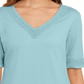 Blusa feminina Karen Scott com acabamento em crochê, azul, tamanho pequeno