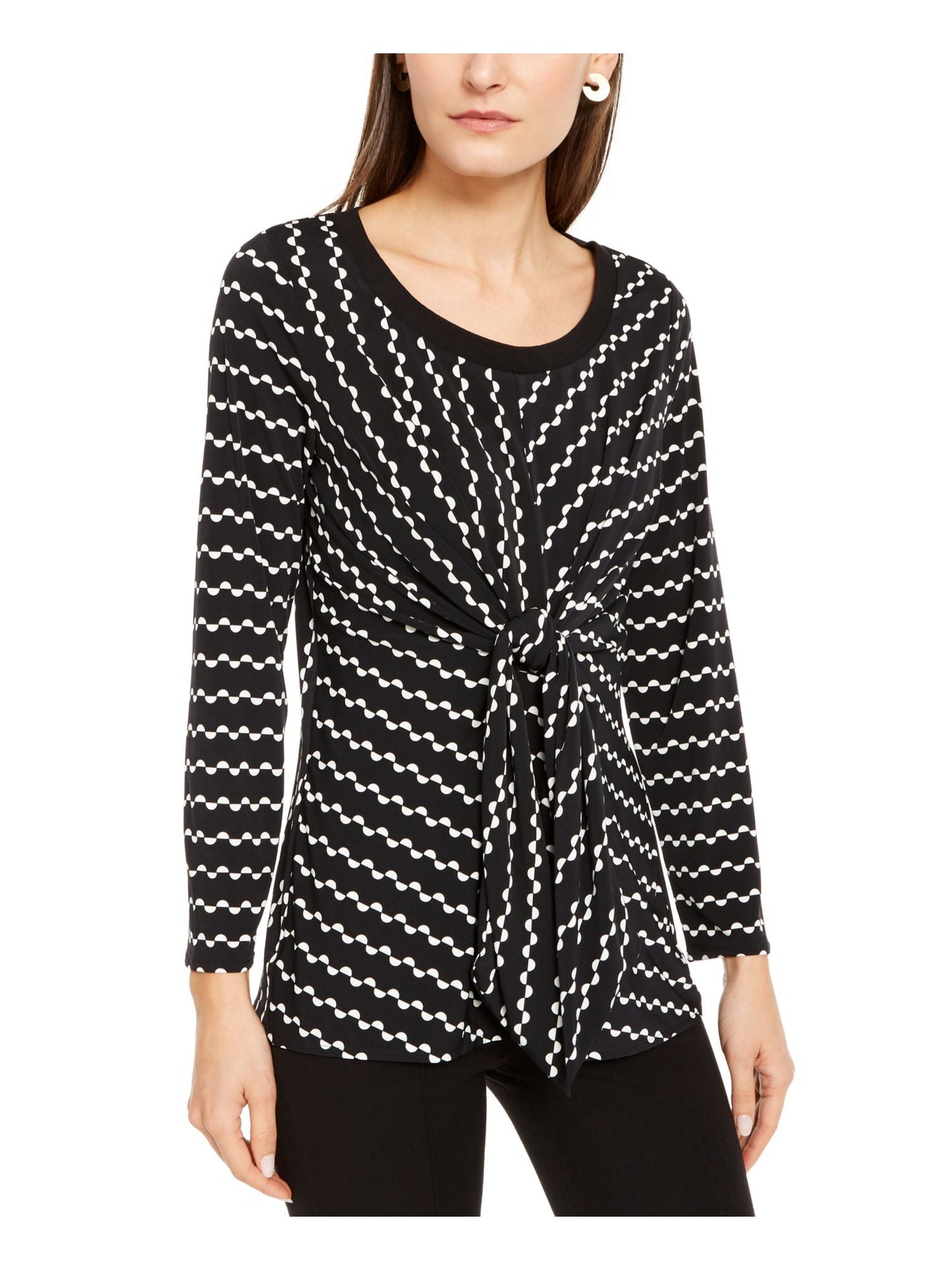 Blusa feminina Alfani com estampa de gravata, manga comprida, decote redondo, blusa de noite, preta, tamanho pequeno pequeno