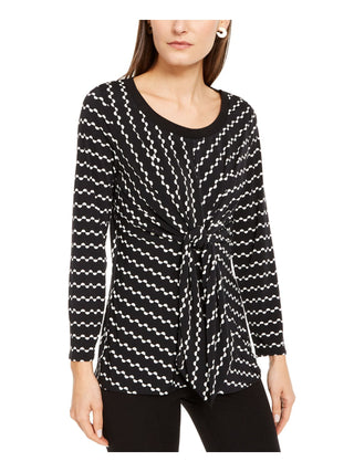 Blusa feminina Alfani com estampa de gravata, manga comprida, decote redondo, blusa de noite, preta, tamanho pequeno pequeno