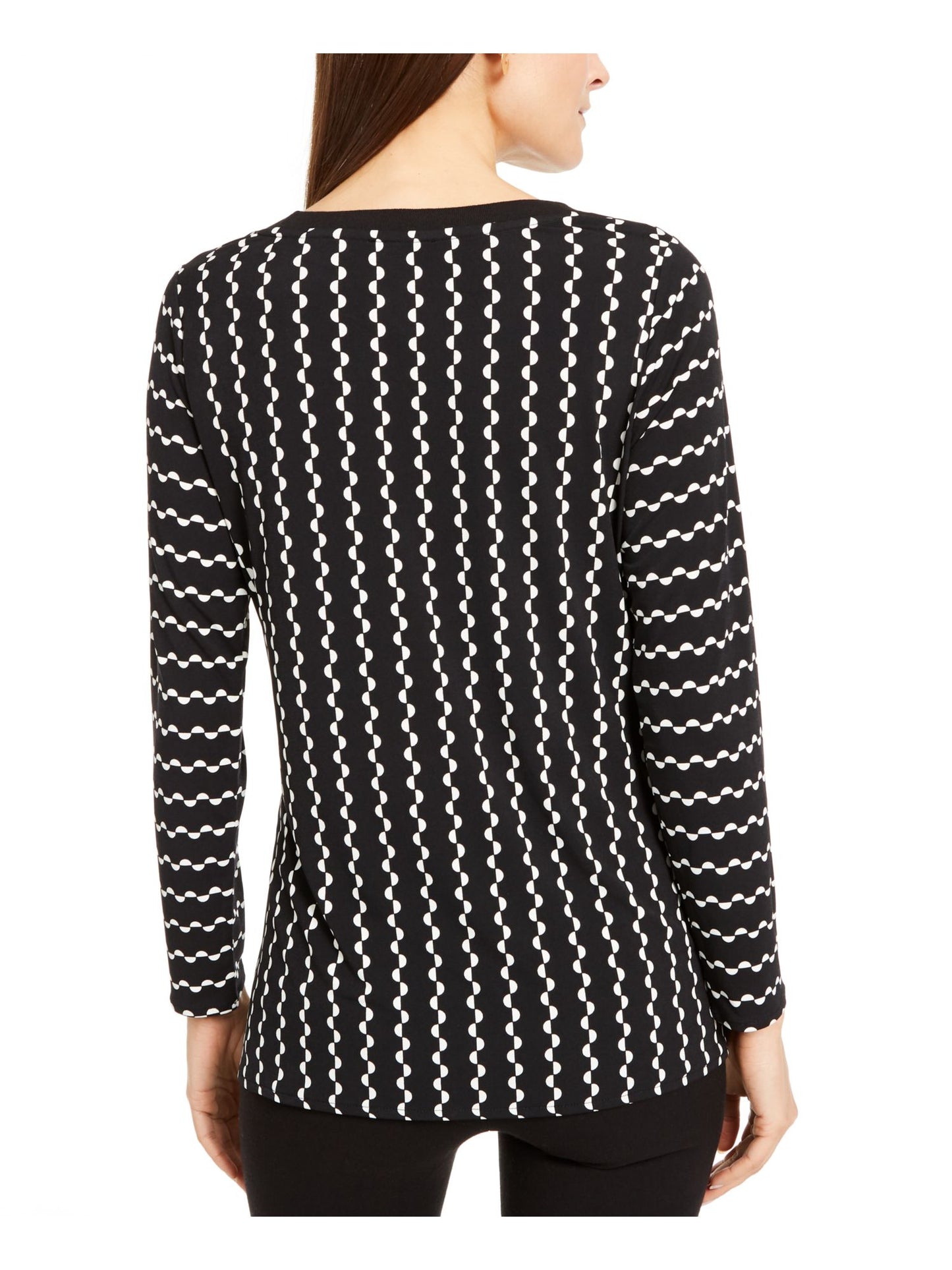 Blusa feminina Alfani com estampa de gravata, manga comprida, decote redondo, blusa de noite, preta, tamanho pequeno pequeno