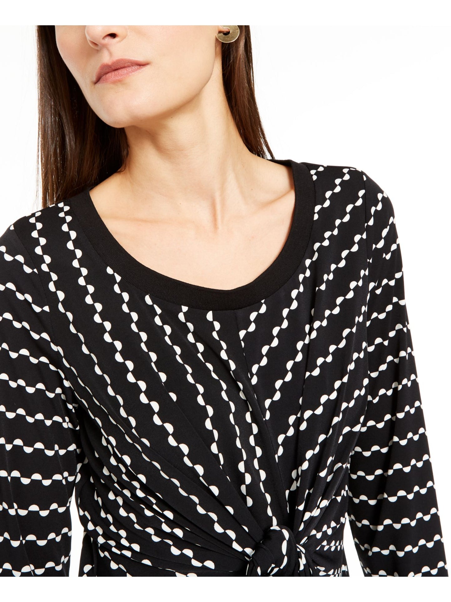 Blusa feminina Alfani com estampa de gravata, manga comprida, decote redondo, blusa de noite, preta, tamanho pequeno pequeno