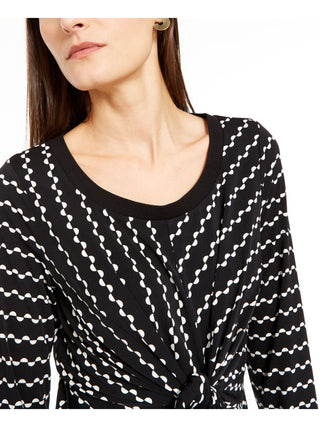 Blusa feminina Alfani com estampa de gravata, manga comprida, decote redondo, blusa de noite, preta, tamanho pequeno pequeno