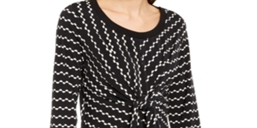 Blusa feminina Alfani com estampa de gravata, manga comprida, decote redondo, blusa de noite, preta, tamanho pequeno pequeno