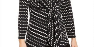 Blusa feminina Alfani com estampa de gravata, manga comprida, decote redondo, blusa de noite, preta, tamanho pequeno pequeno