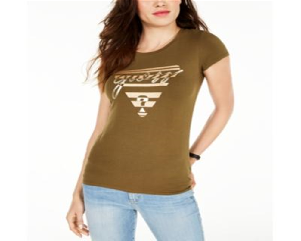 Camiseta Guess Feminina Gola Redonda Metálica com Estampa Verde Tamanho XS