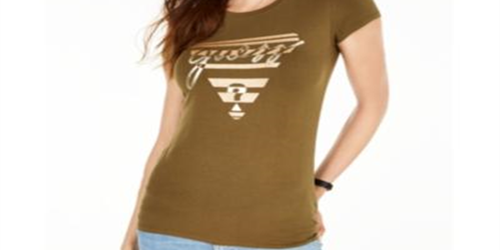 Camiseta Guess Feminina Gola Redonda Metálica com Estampa Verde Tamanho XS