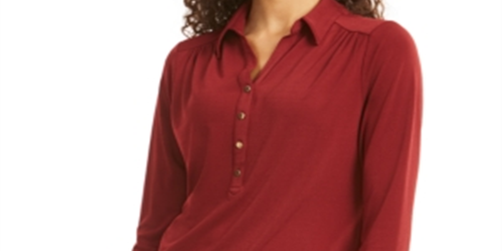 Camisa polo feminina Charter Club manga 3/4 vermelha tamanho pequeno