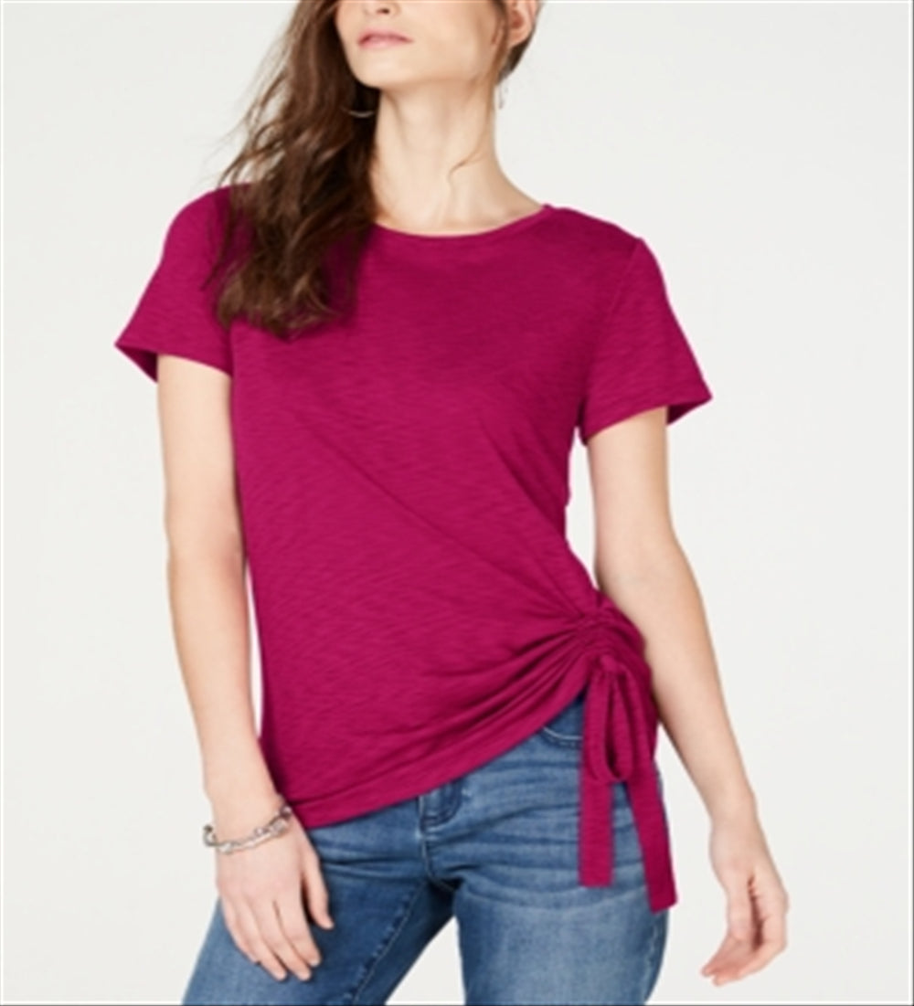 Camiseta feminina INC Petite com franzido lateral rosa tamanho Petite S