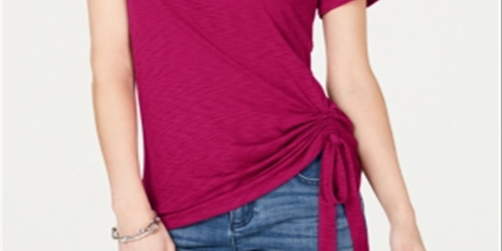 Camiseta feminina INC Petite com franzido lateral rosa tamanho Petite S