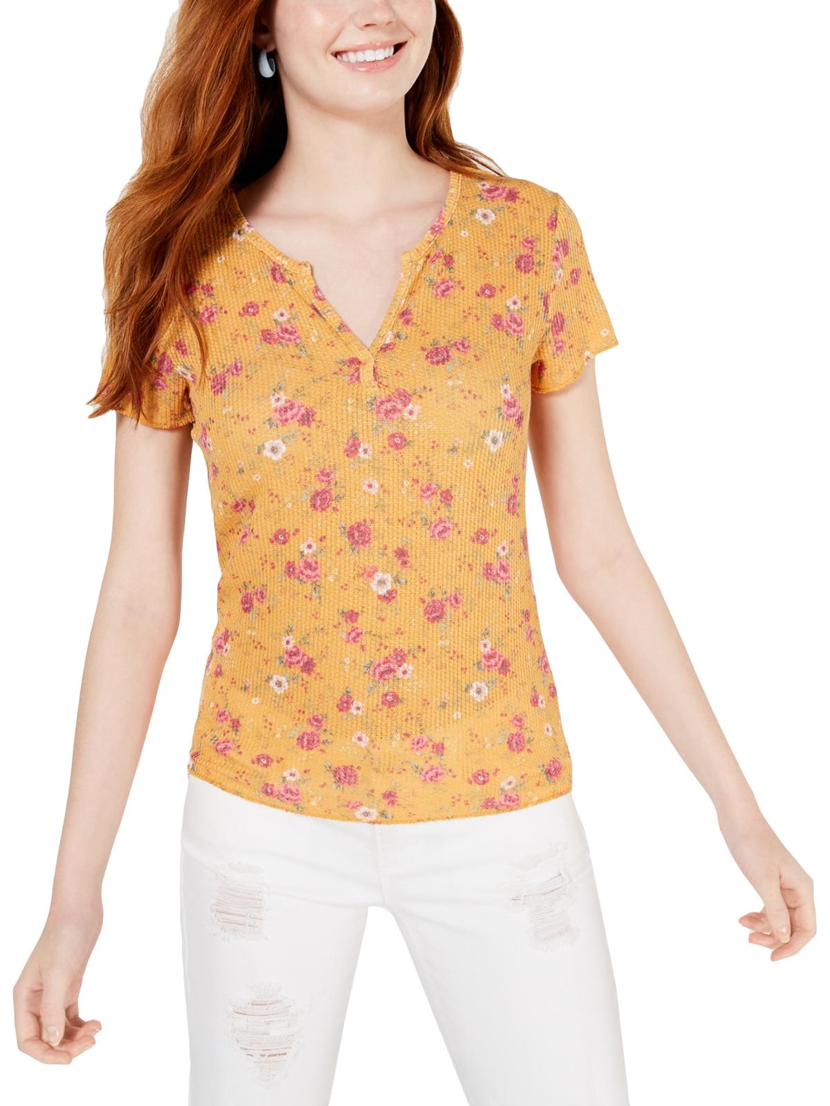 Blusa feminina Ultra Flirt com decote em V e renda nas costas, tamanho médio, dourada