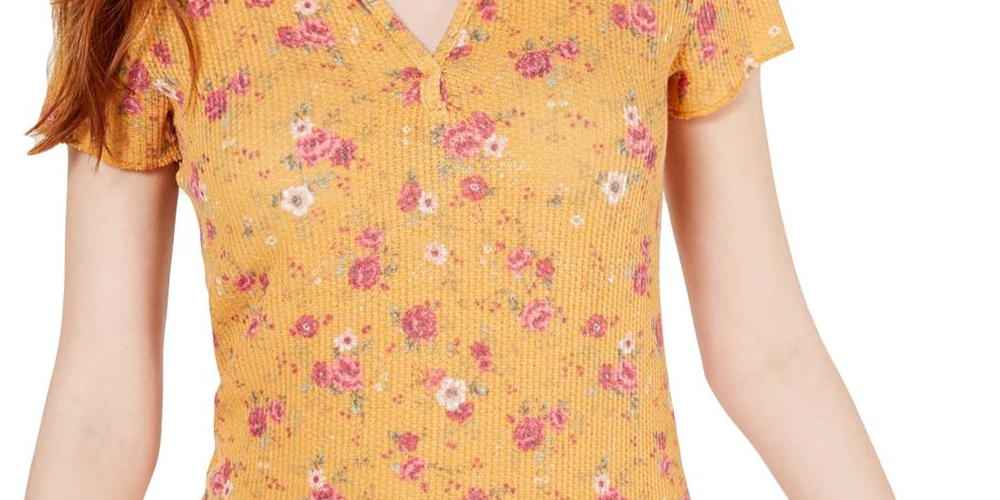 Blusa feminina Ultra Flirt com decote em V e renda nas costas, tamanho médio, dourada
