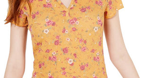 Blusa feminina Ultra Flirt com decote em V e renda nas costas, tamanho médio, dourada