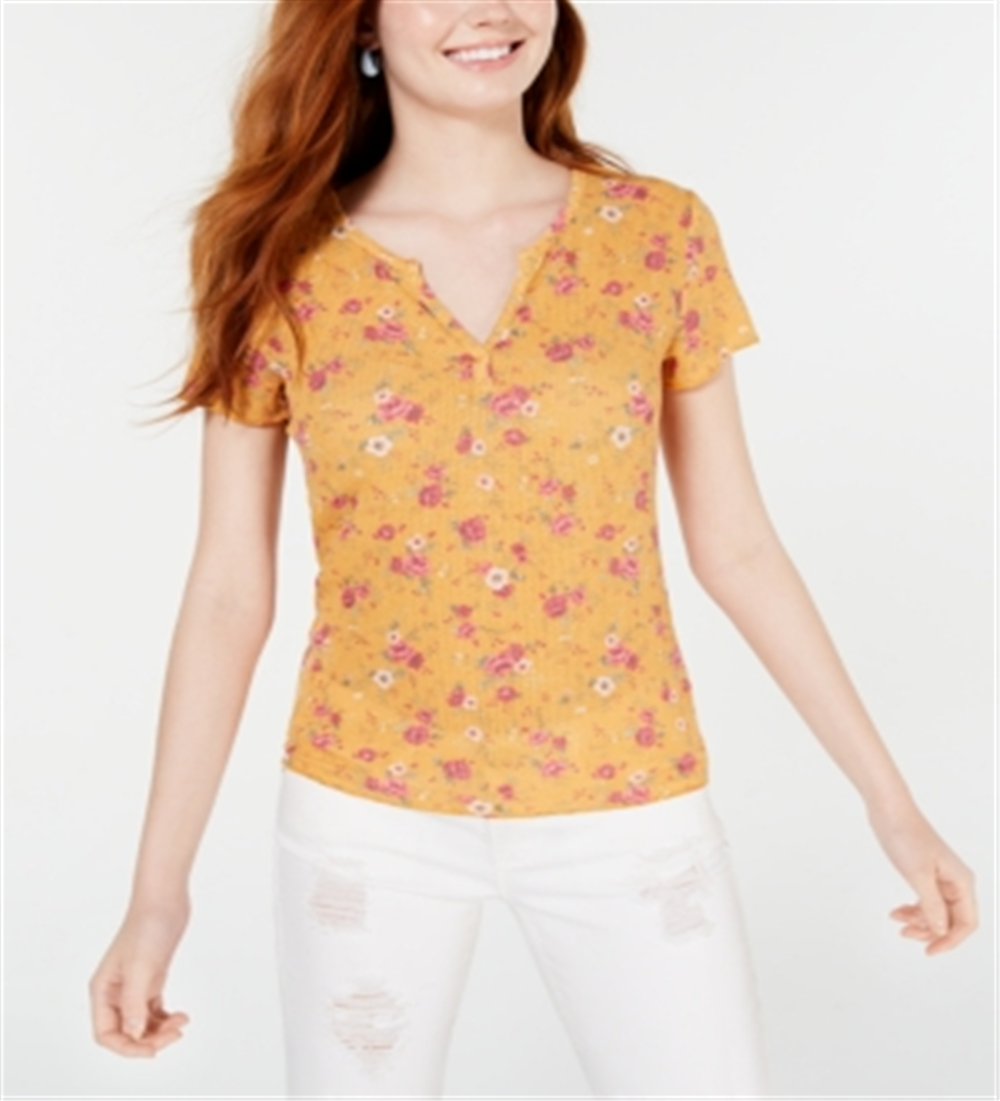 Blusa feminina Ultra Flirt com decote em V e renda nas costas, tamanho médio, dourada