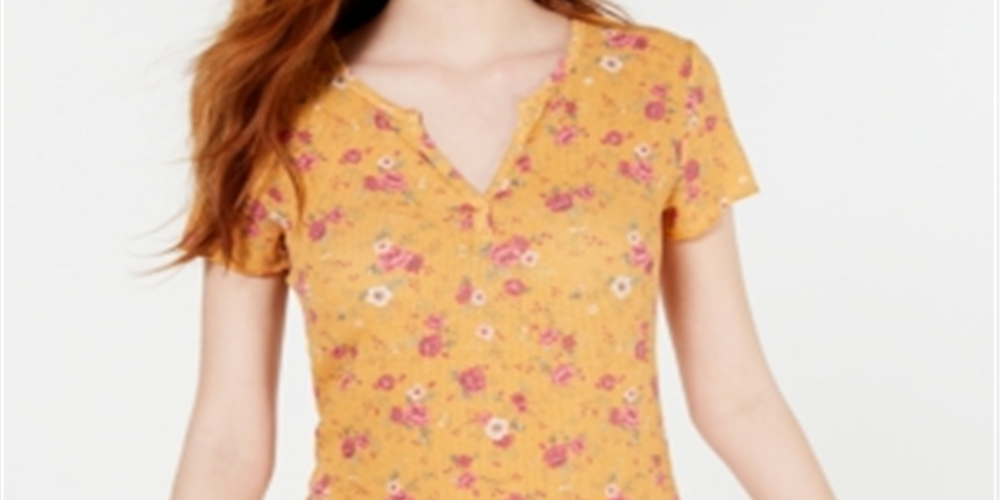 Blusa feminina Ultra Flirt com decote em V e renda nas costas, tamanho médio, dourada