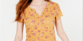 Blusa feminina Ultra Flirt com decote em V e renda nas costas, tamanho médio, dourada