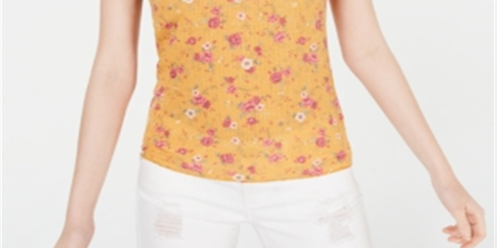 Blusa feminina Ultra Flirt com decote em V e renda nas costas, tamanho médio, dourada