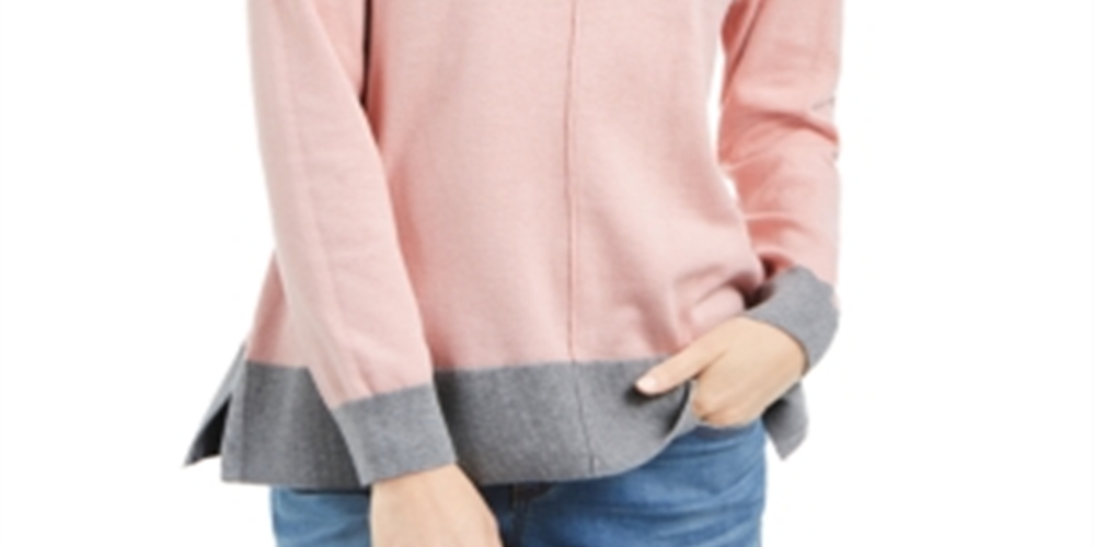 Karen Scott Suéter Feminino Erin Cotton Colorblocked Gola Mock Rosa Chá Combinação Tamanho XS