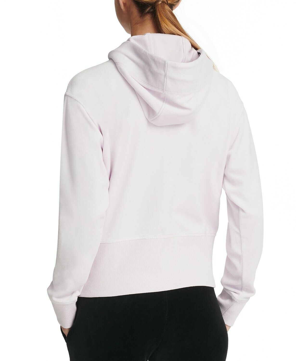 Moletom com capuz feminino DKNY Sport Logo-Cuff com zíper, rosa, tamanho grande