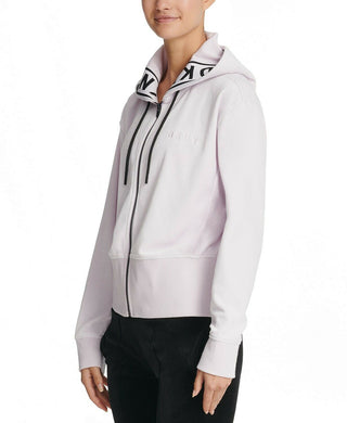 Moletom com capuz feminino DKNY Sport Logo-Cuff com zíper, rosa, tamanho grande