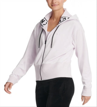 Moletom com capuz feminino DKNY Sport Logo-Cuff com zíper, rosa, tamanho grande