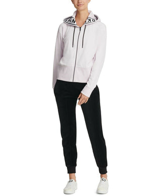 Moletom com capuz feminino DKNY Sport Logo-Cuff com zíper, rosa, tamanho grande