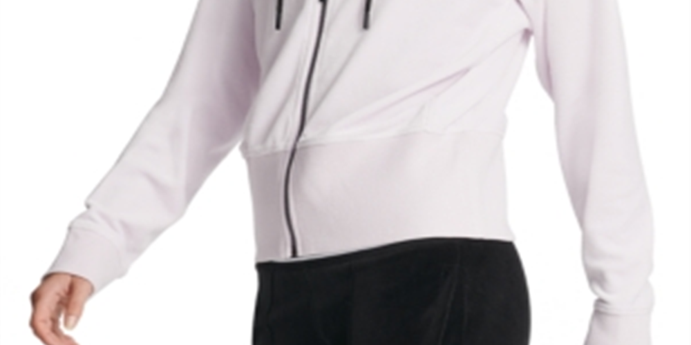 Moletom com capuz feminino DKNY Sport Logo-Cuff com zíper, rosa, tamanho grande