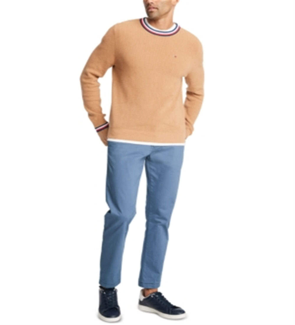 Tommy Hilfiger Geneva Regular Fit Suéter de malha canelada com pontas, marrom, tamanho G, masculino