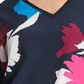 Blusa feminina estampada DKNY de manga comprida e decote em V, azul, tamanho extragrande