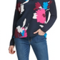 Blusa feminina estampada DKNY de manga comprida e decote em V, azul, tamanho extragrande