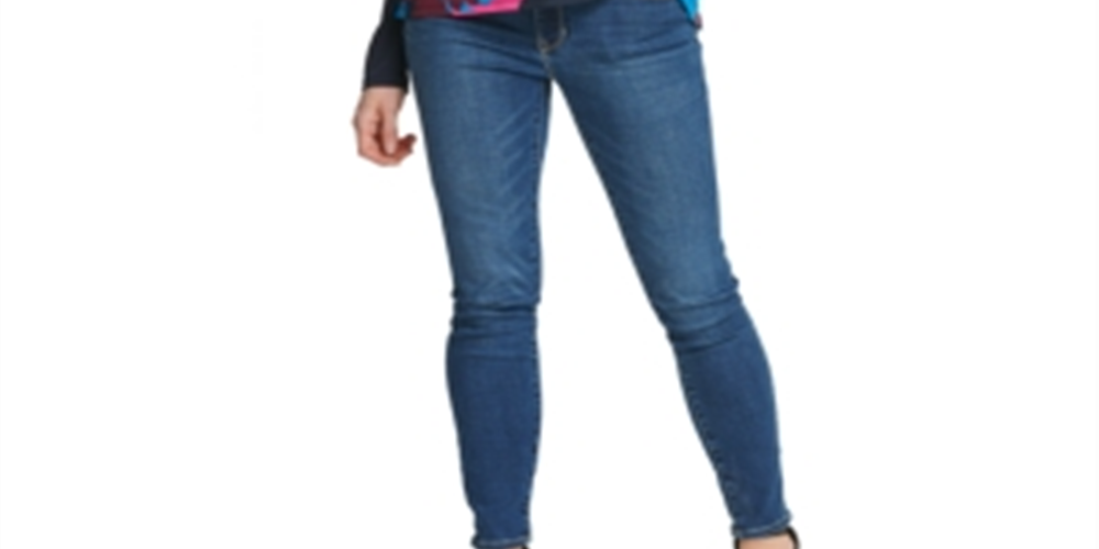 Blusa feminina estampada DKNY de manga comprida e decote em V, azul, tamanho extragrande