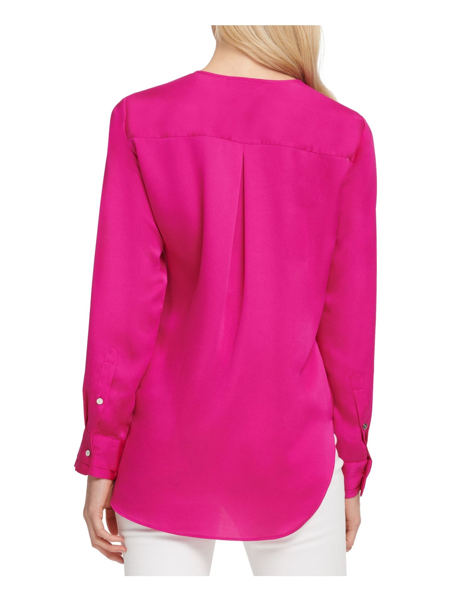 Blusa feminina DKNY com frente torcida, rosa, tamanho médio