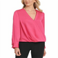 Blusa feminina DKNY com frente torcida, rosa, tamanho médio