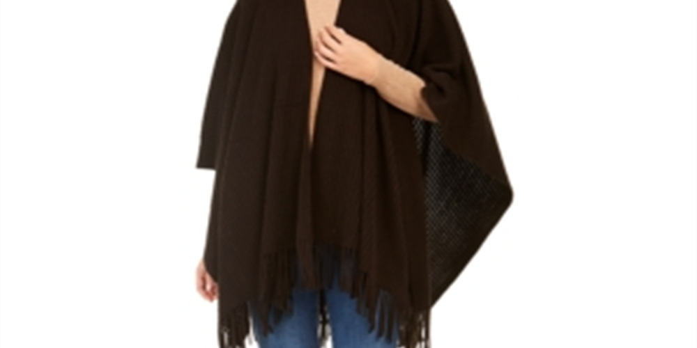 Wrap Ruana com franjas caneladas - Preto, tamanho único