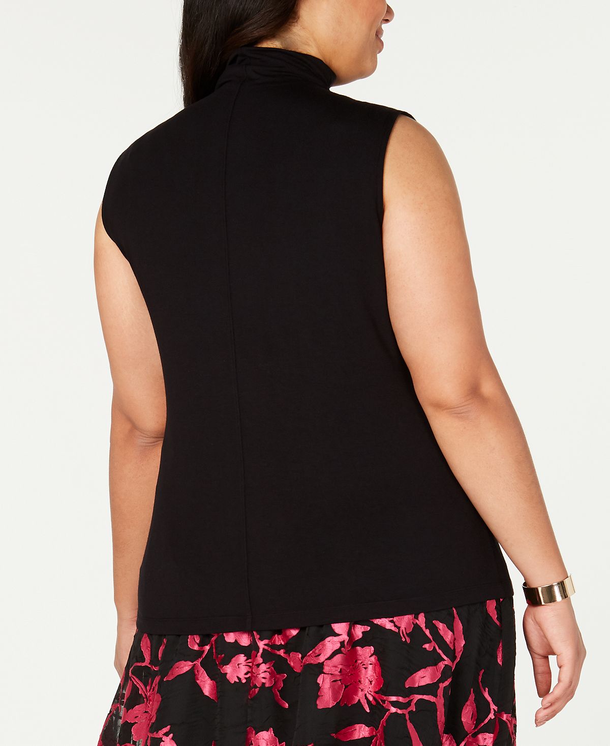 Blusa feminina Alfani Plus sem mangas com gola falsa, preta, tamanho 2X