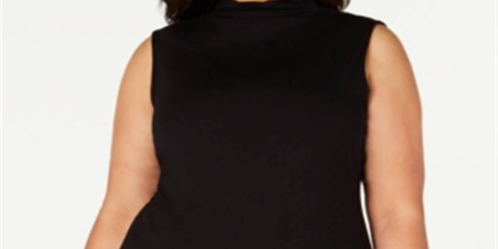 Blusa feminina Alfani Plus sem mangas com gola falsa, preta, tamanho 2X