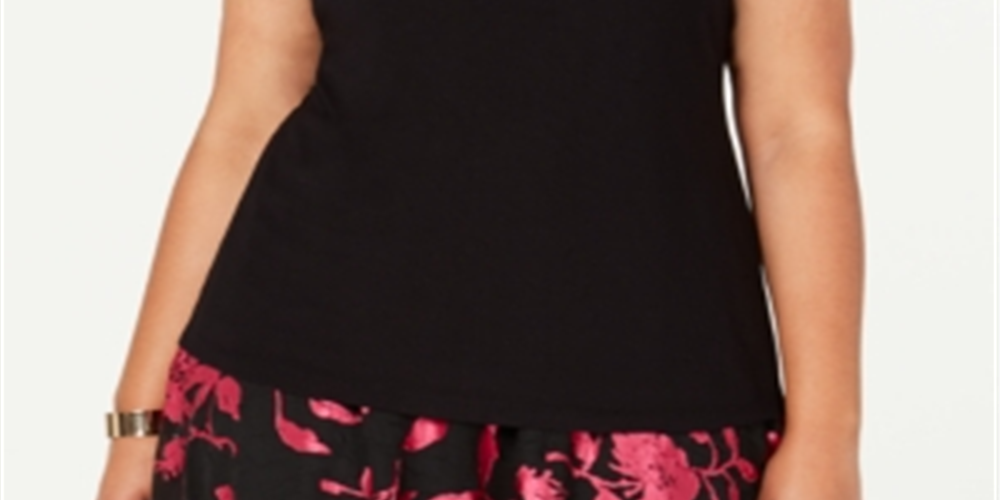 Blusa feminina Alfani Plus sem mangas com gola falsa, preta, tamanho 2X
