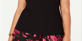 Blusa feminina Alfani Plus sem mangas com gola falsa, preta, tamanho 2X