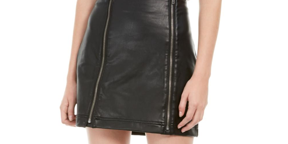 Tinseltown Mini Saia Feminina de Couro Sintético com Zíper Frontal Duplo, Preta, Tamanho Médio