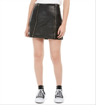 Tinseltown Mini Saia Feminina de Couro Sintético com Zíper Frontal Duplo, Preta, Tamanho Médio