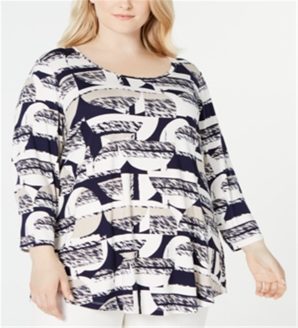 JM Collection Top estampado plus size feminino - azul texturizado tamanho médio 1X
