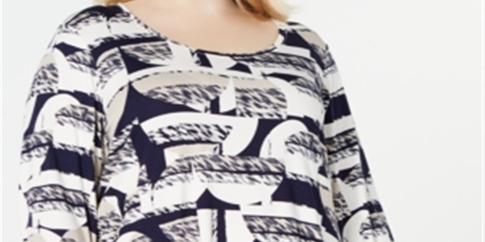 JM Collection Top estampado plus size feminino - azul texturizado tamanho médio 1X
