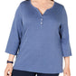 Karen Scott Top Henley Feminino Plus com Mescla e Gola V Azul Tamanho 1X