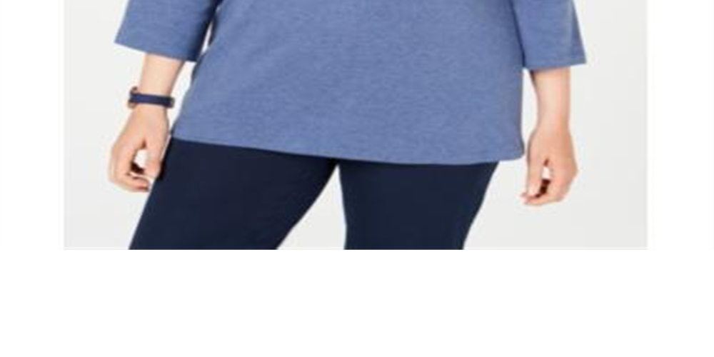 Karen Scott Top Henley Feminino Plus com Mescla e Gola V Azul Tamanho 1X