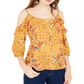 Top Hippie Rose Juniors com babados e ombros descobertos, amarelo, tamanho pequeno