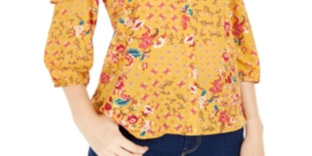 Top Hippie Rose Juniors com babados e ombros descobertos, amarelo, tamanho pequeno