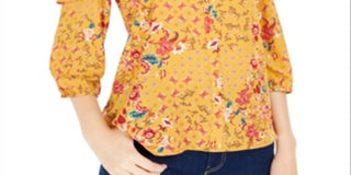 Hippie Rose Juniors' Ruffle-Trimmed Cold-Shoulder Top Yellow Size Small